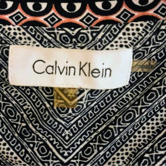 Calvin Klein Dress Large Stretch Knit Geometric Shift Black Green Orange Mod 60s - Picture 6 of 7